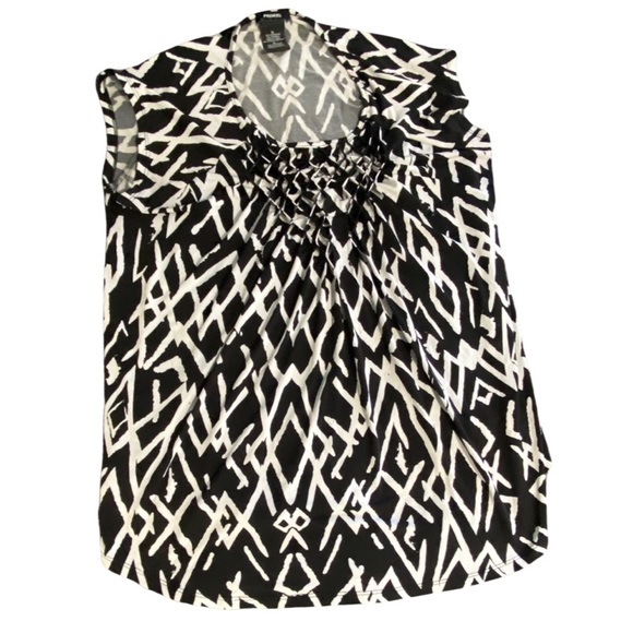 Premise Tops - Premise Women's Sleeveless Black And White Blouse Size Extra Large